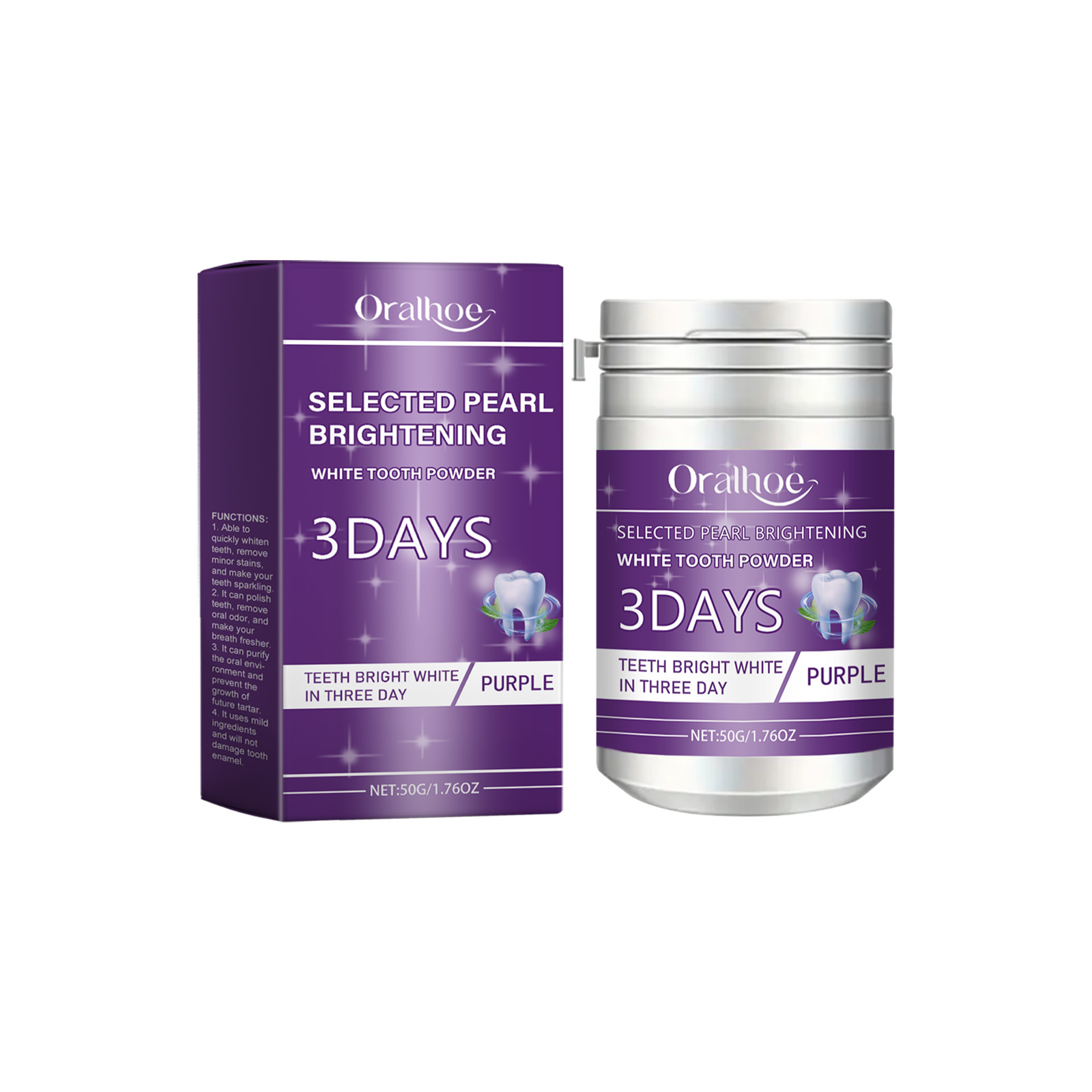 Oralhoe Purple Tooth Cleaning Powder, Daily Care Mouth Clean Fresh Breath Clean Odor Care Powder