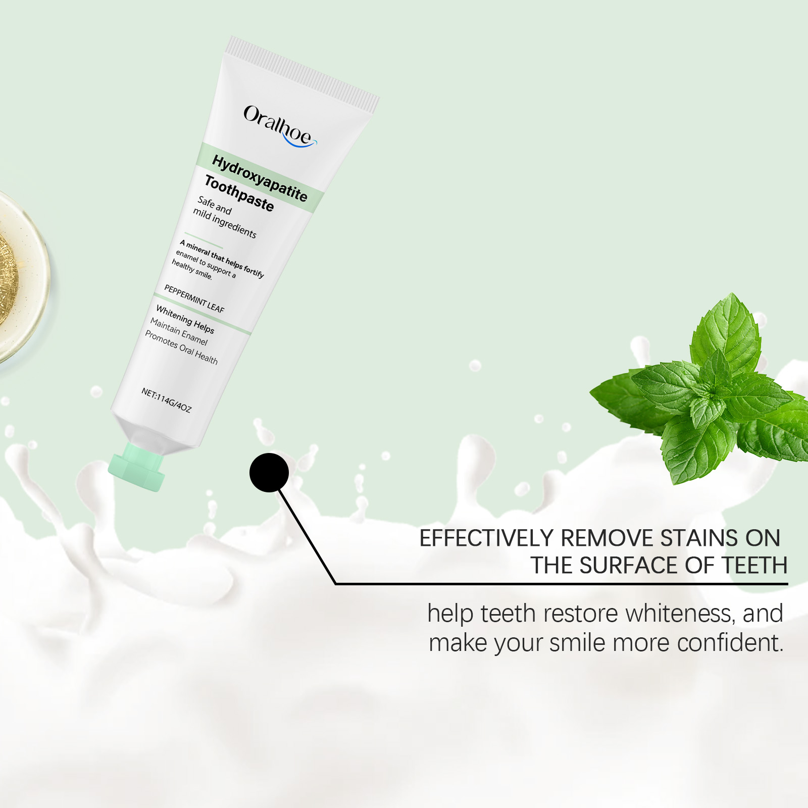 Mint toothpaste with fresh leaves and creamy texture