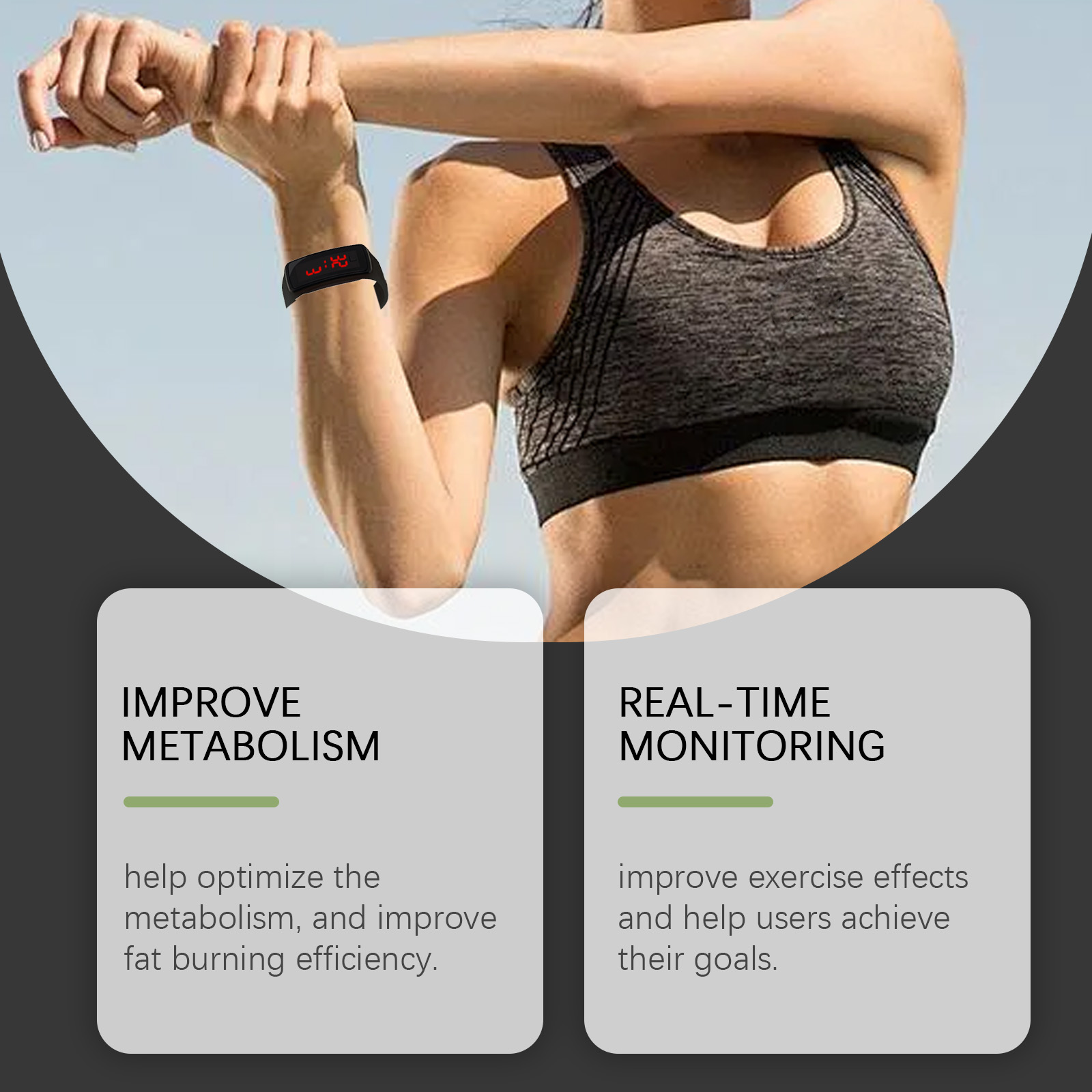 Black compact sports watch worn during exercise