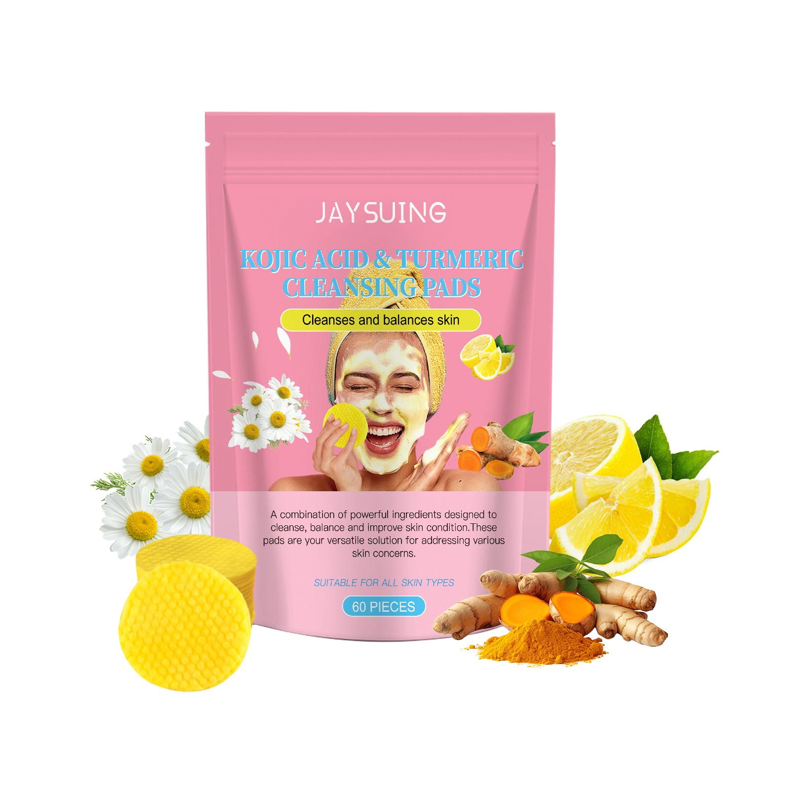 Jaysuing Kojic Acid And Turmeric Balanced Water-Oil Cleansing Pad, Gently Cleanses The Skin's
