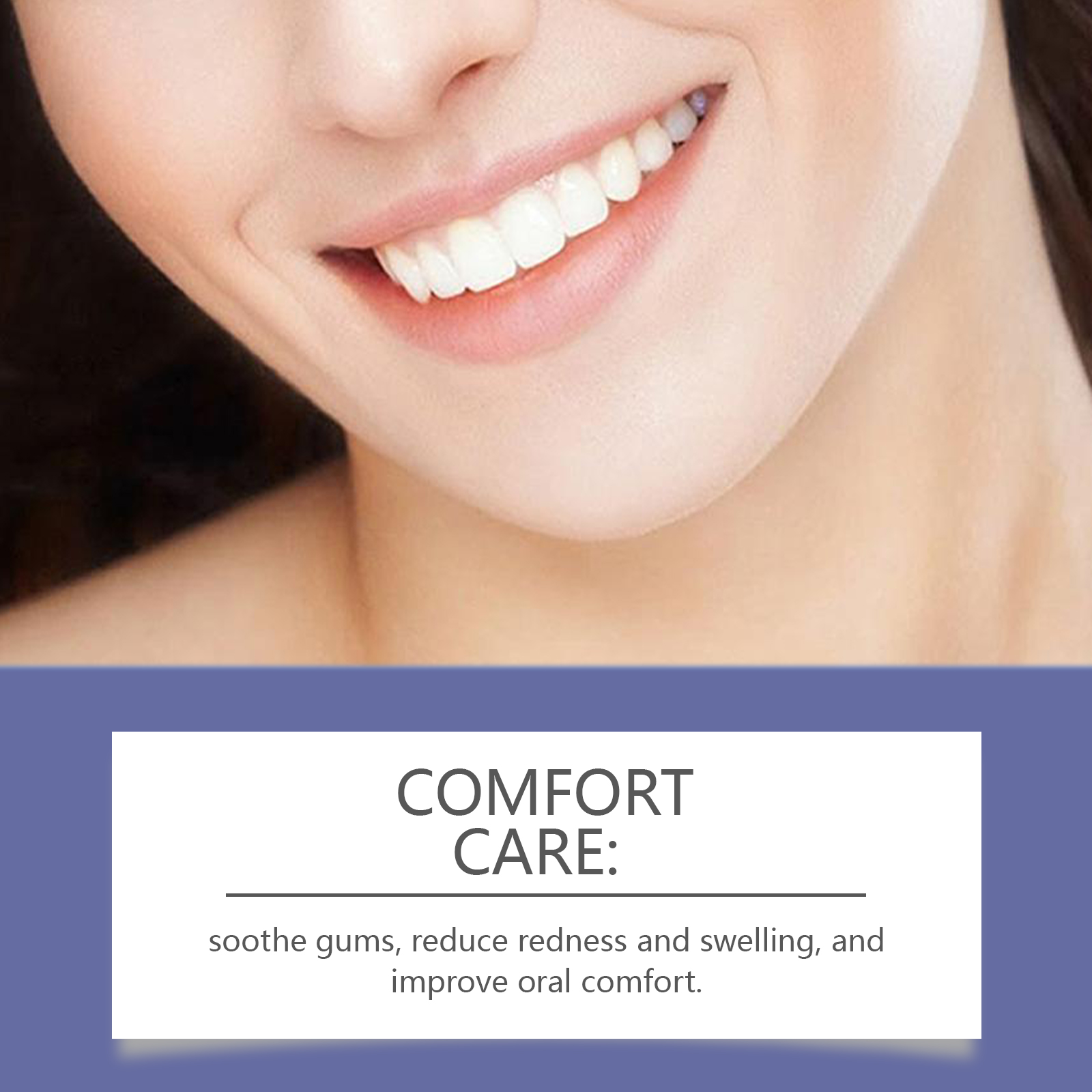 Bright smile beside Oralhoe comfort care whitening message