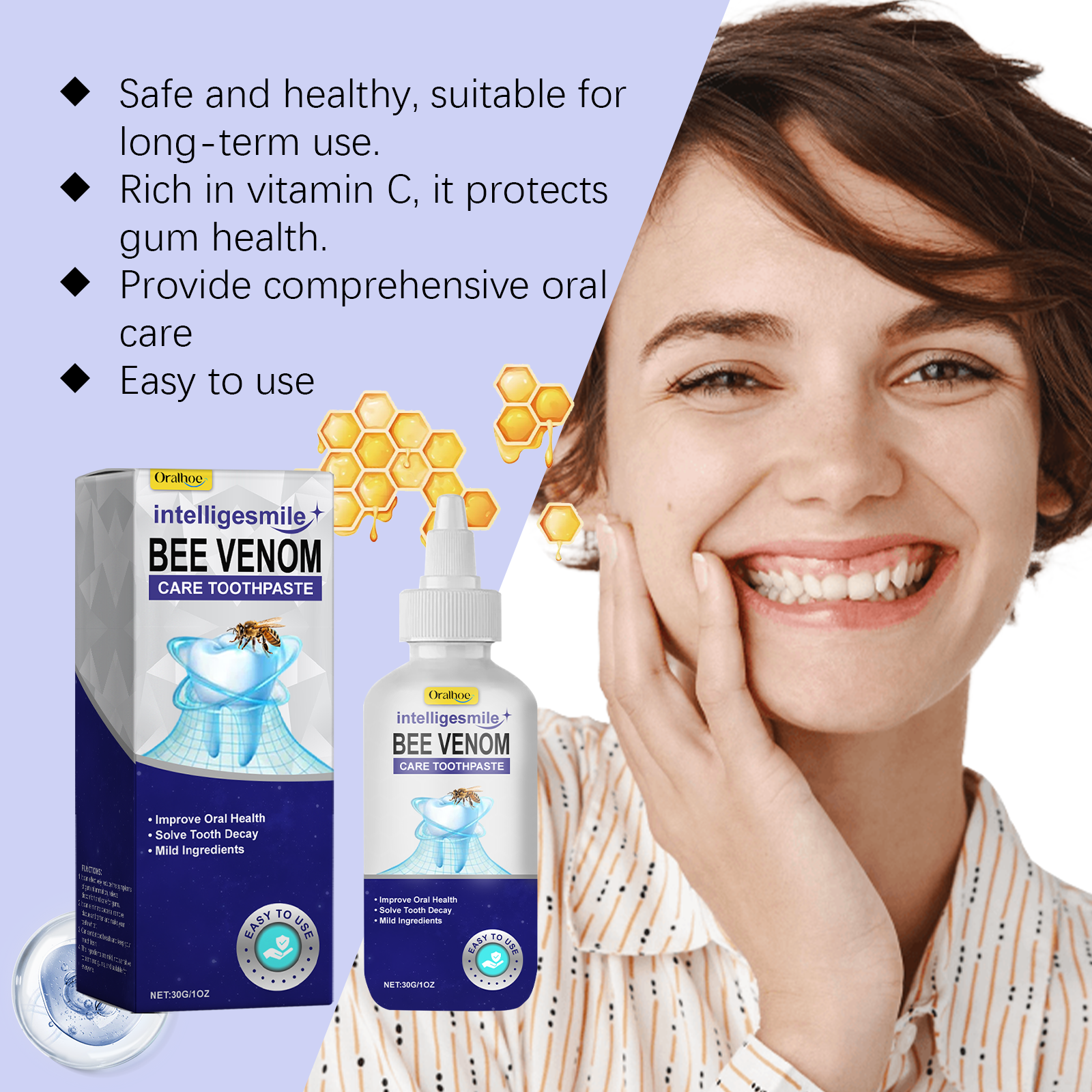 Bee venom toothpaste with vitamin C gum care claims