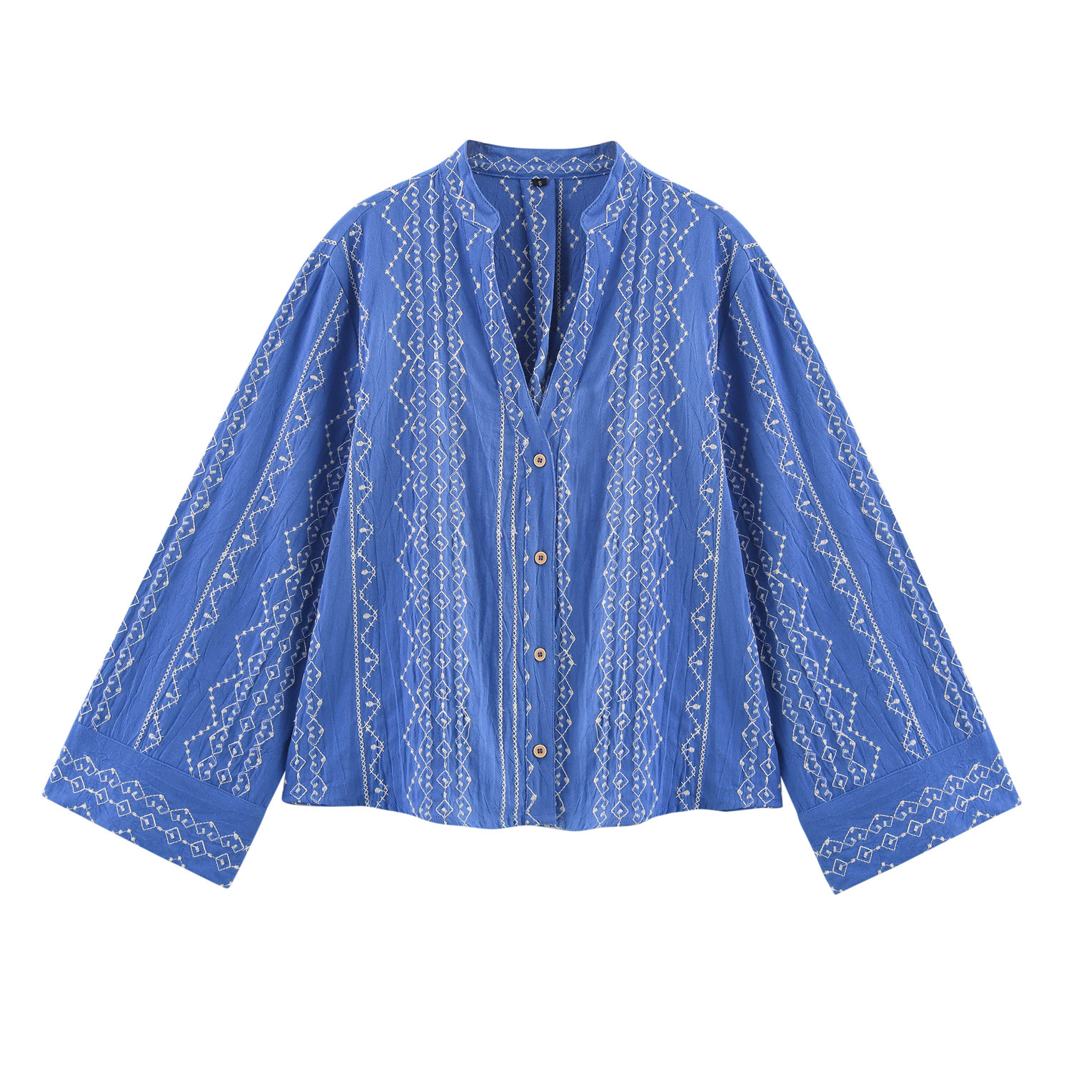 Loose Fit V-Neck Embroidered Top - Front View