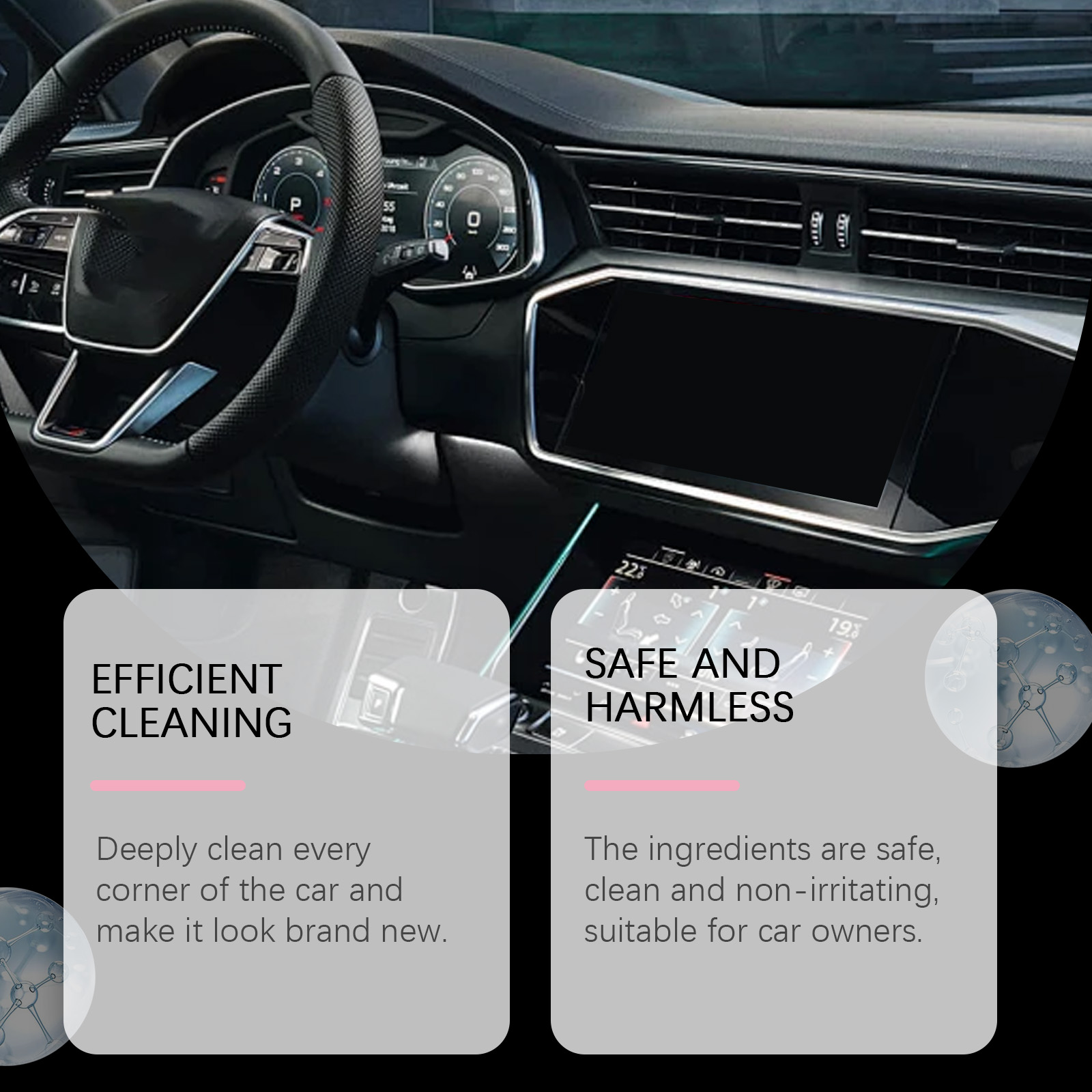 Clean matte dashboard and steering wheel in modern car