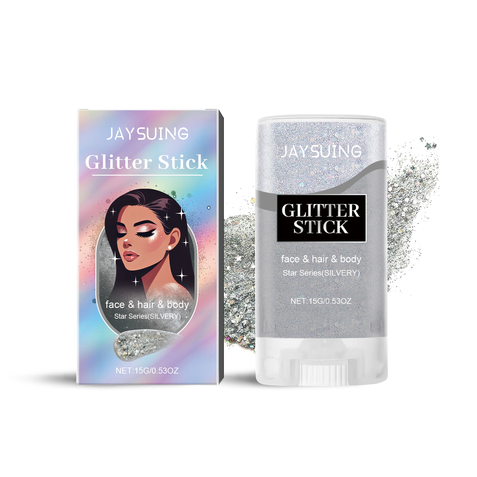 Jaysuing Sequined Glitter Stick (Silver), Party Dance, Performance, Makeup, Face, Body, Collarbone