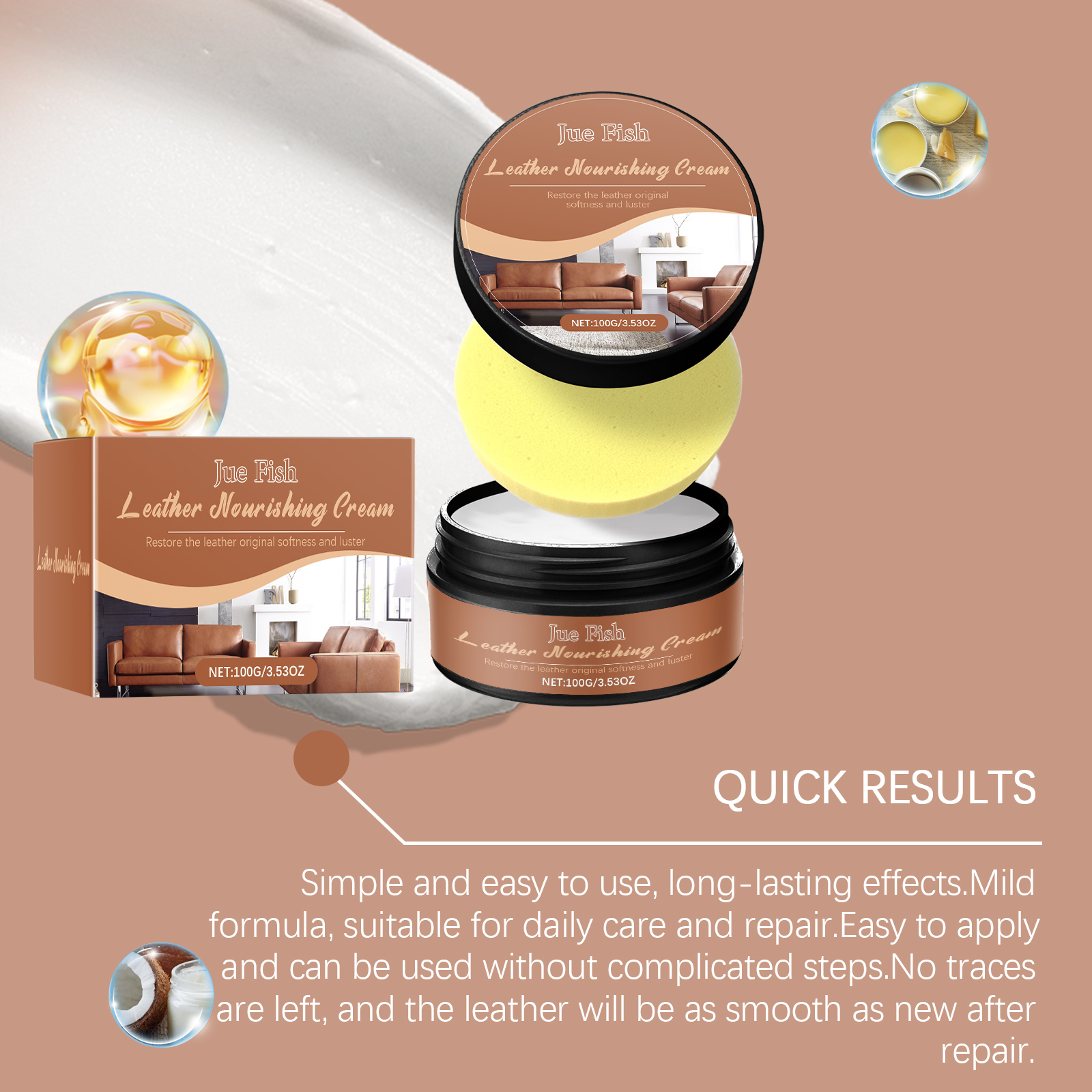 Yellow sponge beside open leather care cream