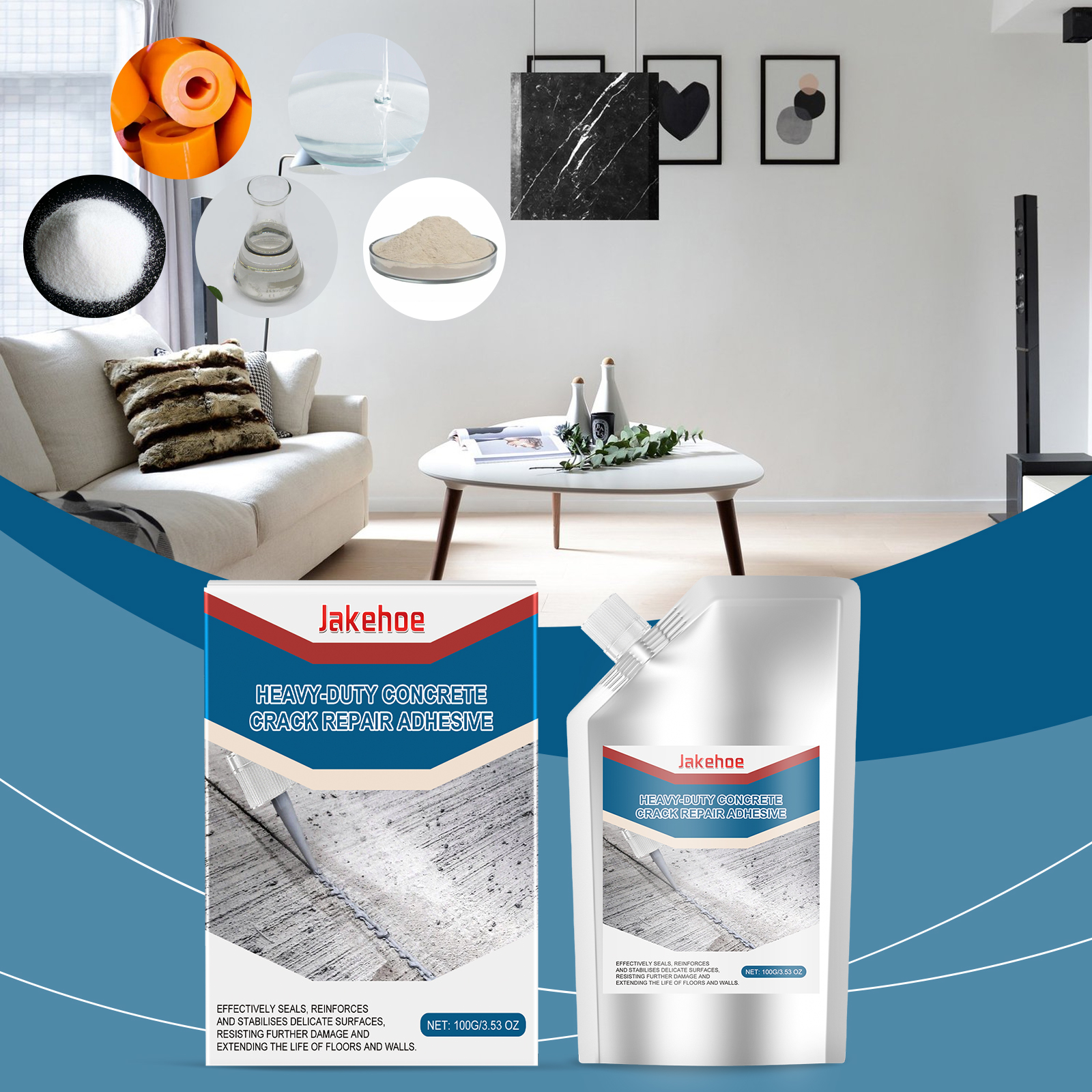 Jakehoe repair adhesive prepared for household maintenance