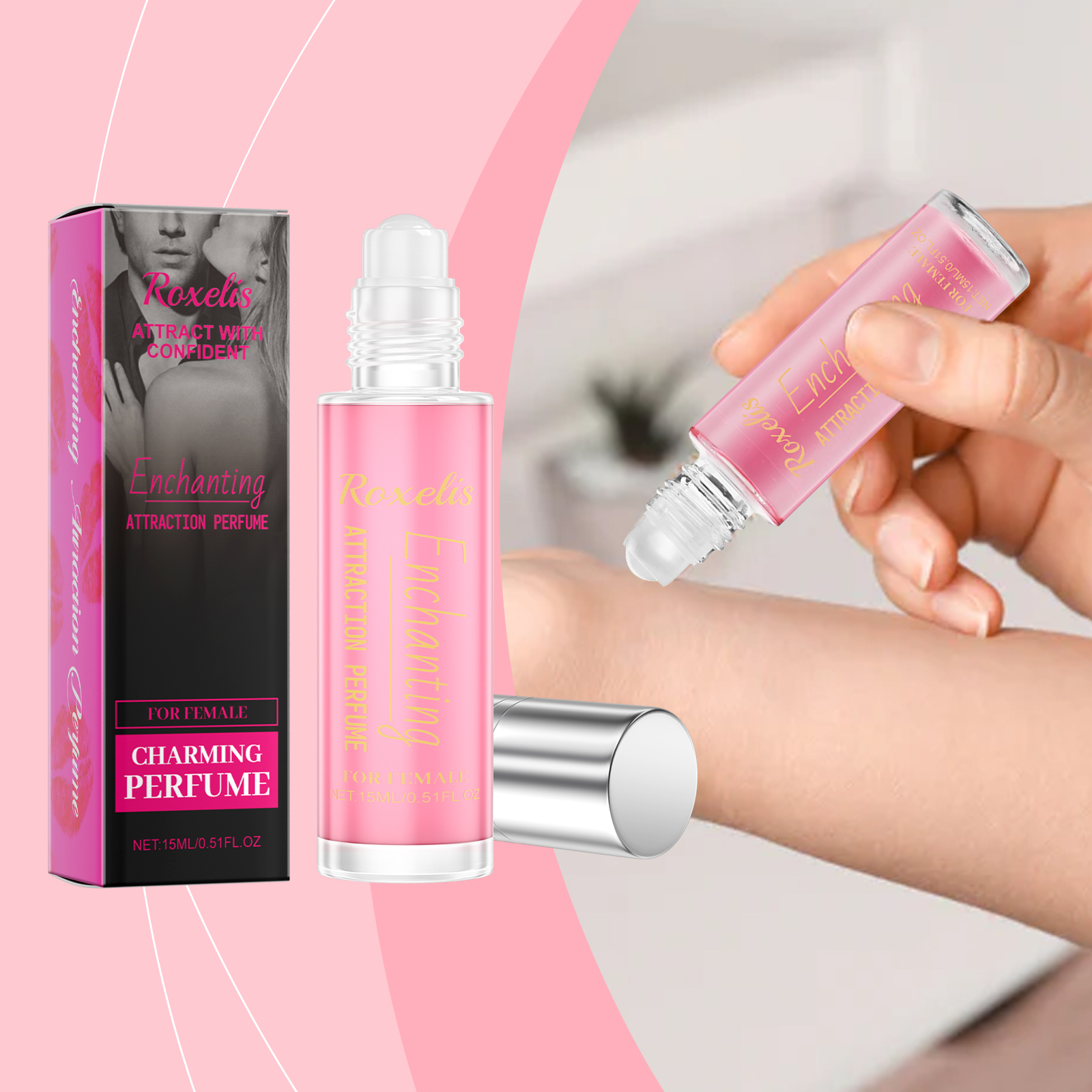 Hand using Roxelis perfume roll-on on wrist