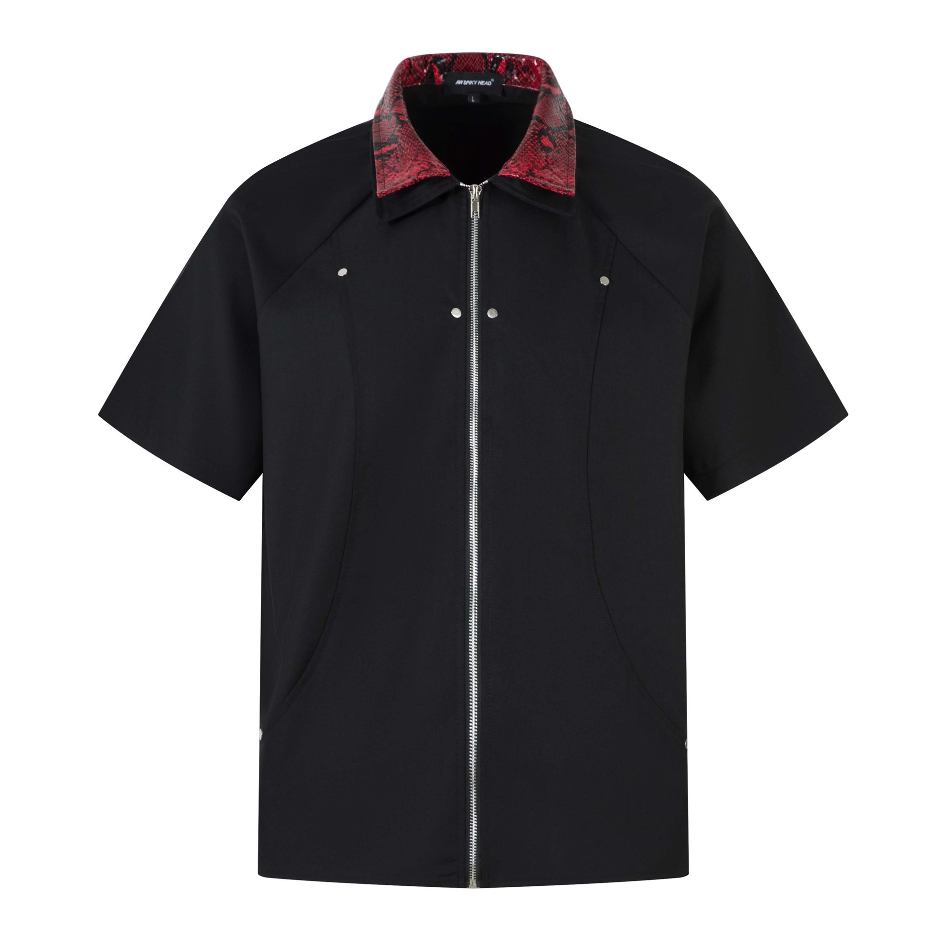 Mens Zip Up Shirt Snake Print Collar Rivet Streetwear Shirt Gothic Punk Top