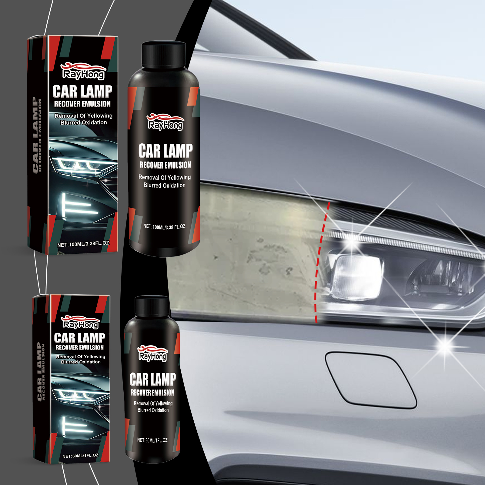 Headlight restoration bottle with clearer illuminated lens