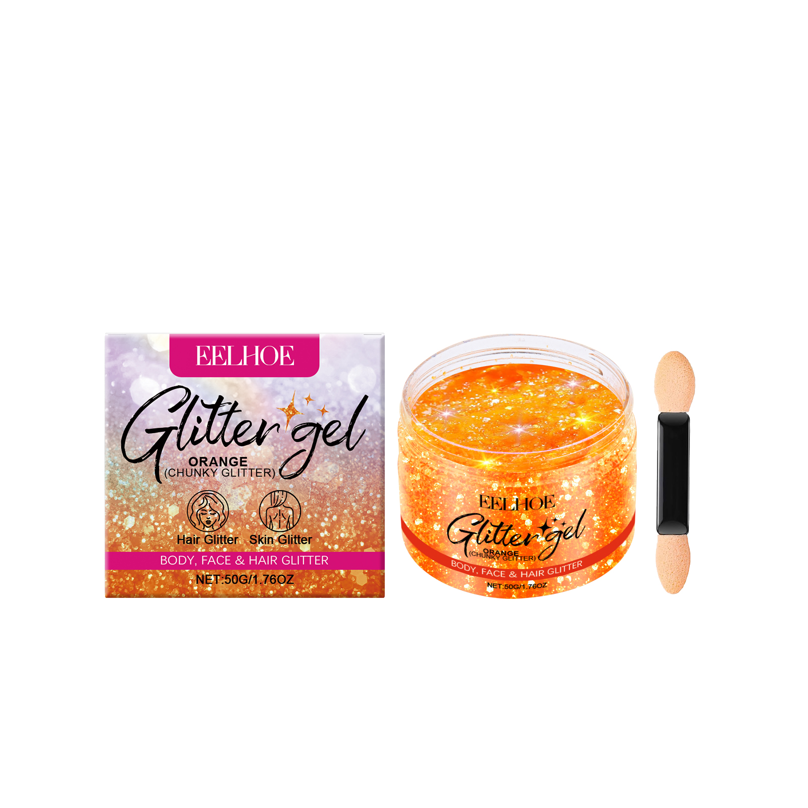 EELHOE Orange Glitter Glitter Gel Facial Body Collarbone Hair Evening Party Festive Bash Brightening