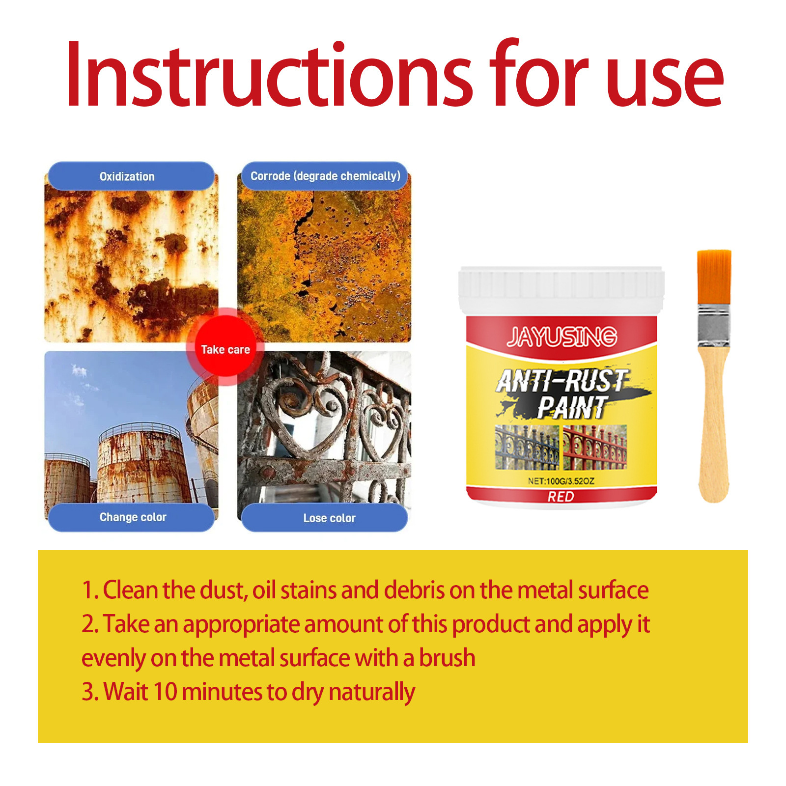 Brush applying red coating to rusty metal