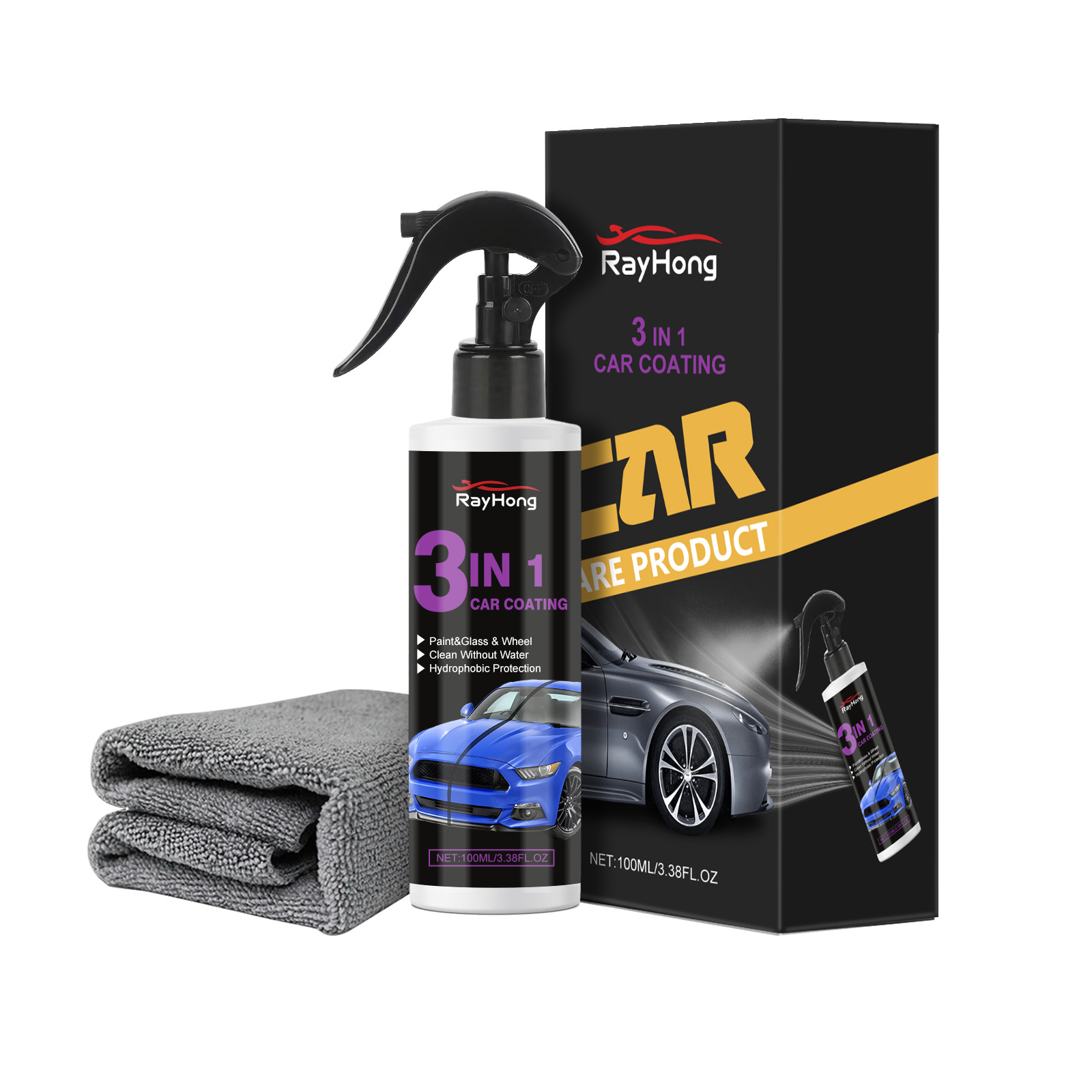 Rayhong 3-In-1 Automotive Paint Spray, For Brightening, Dust-Proofing, Stain-Proofing, Maintenance