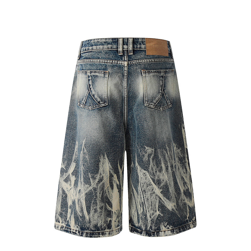 Lightning patterned denim seven quarter shorts EC2127FB13C672250343BBB5D03BA9C3