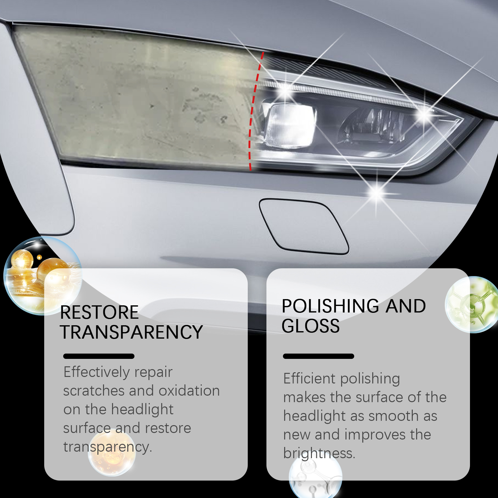Before and after cloudy headlight restoration comparison