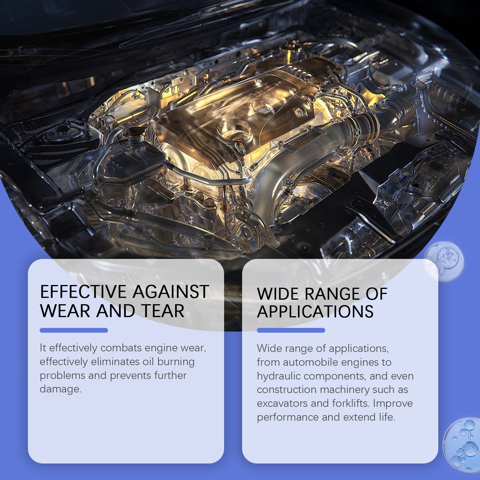Shiny engine bay with anti-wear protection messaging