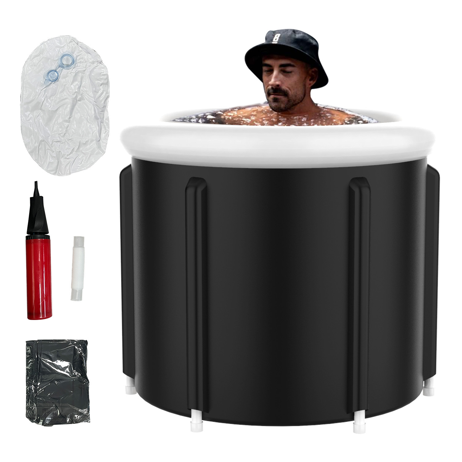 Black Ice Bath Bucket Large Household Foldable Bath Bucket PVC Padded SPA Bathtub
