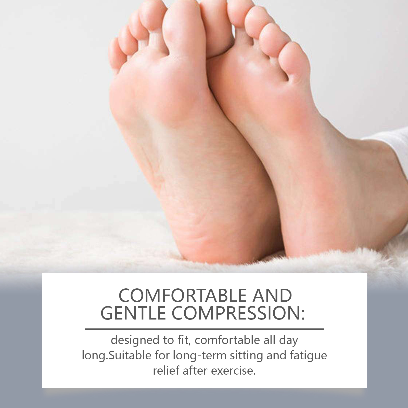 Feet shown with gentle compression comfort message