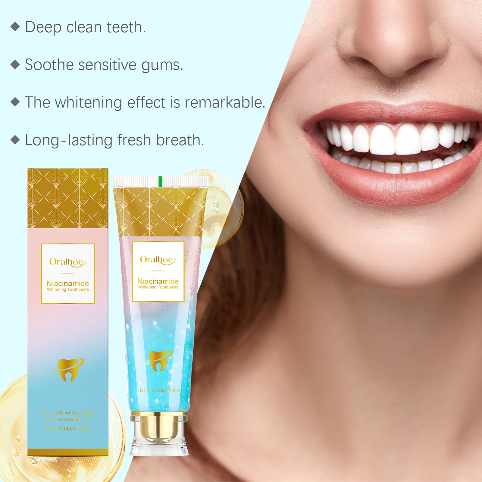Oralhoe toothpaste box with fresh-breath messaging