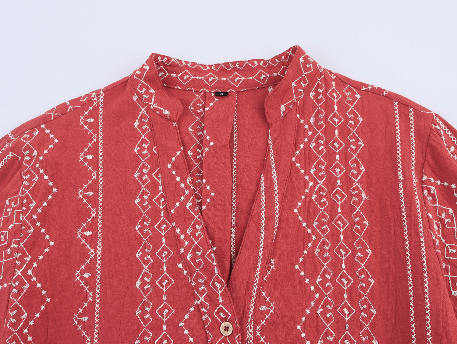 Loose Fit V-Neck Embroidered Top - Detail View
