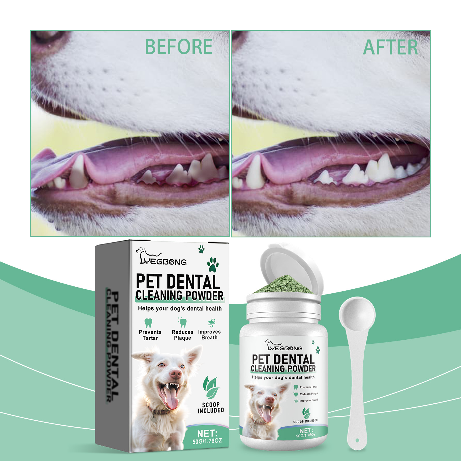 Dog teeth before and after plaque-focused care