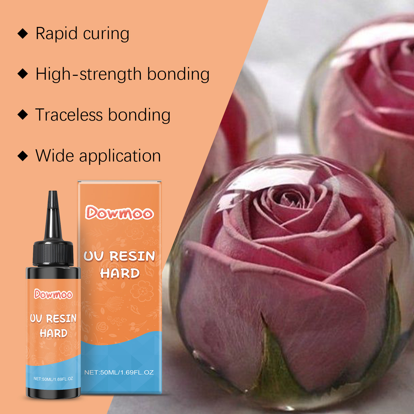 Preserved rose inside clear resin decoration