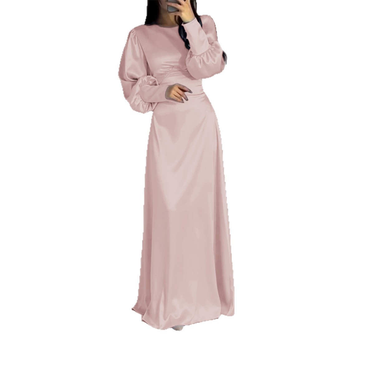 Robe longue satinée manches longues
