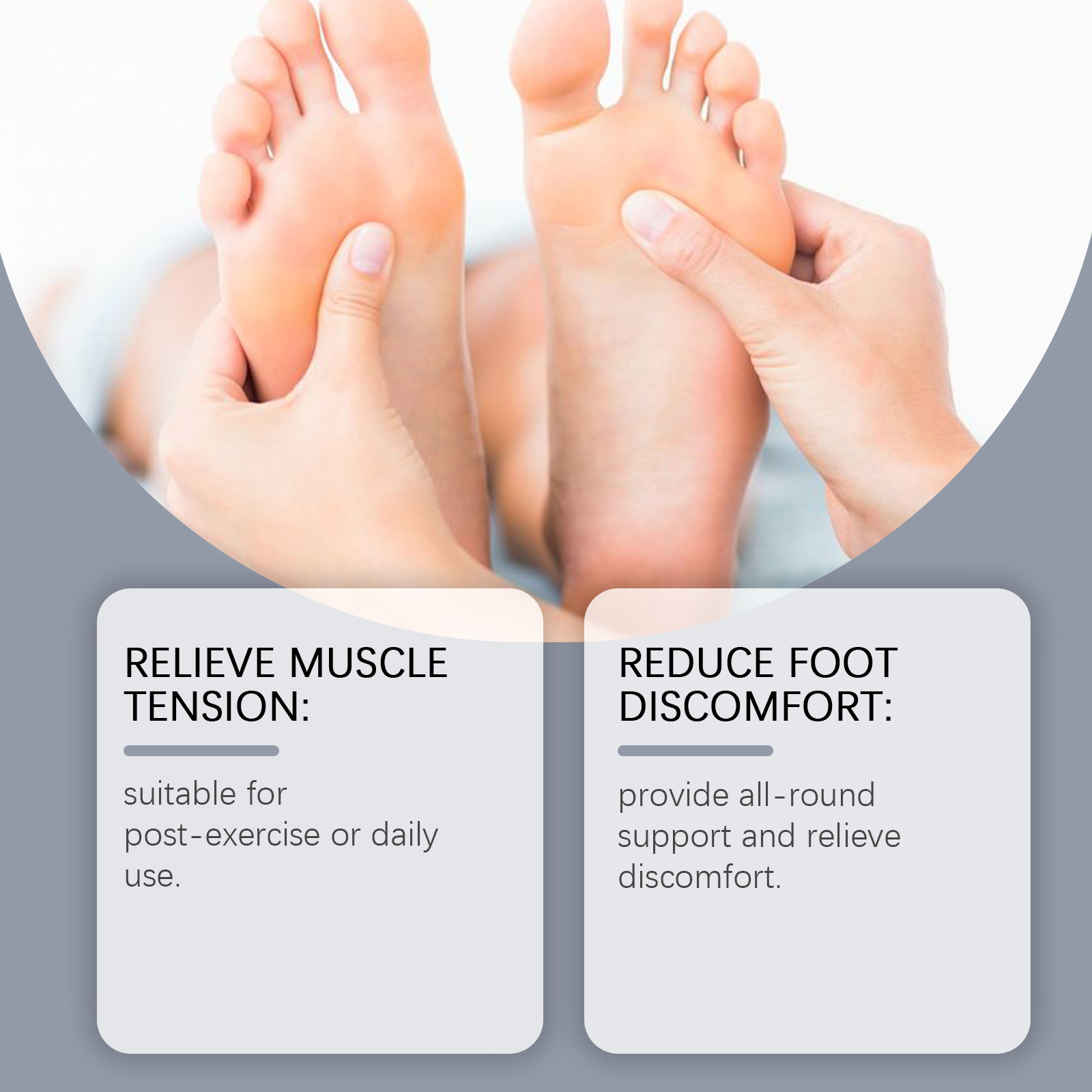 Hands massaging soles beside foot comfort messaging