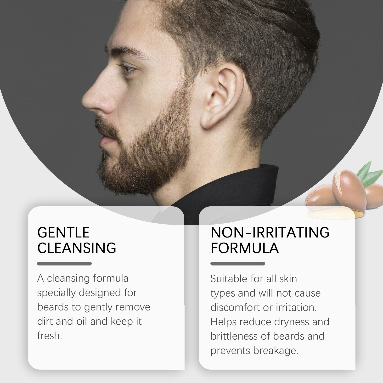 Side-profile beard showing softness and gentle care