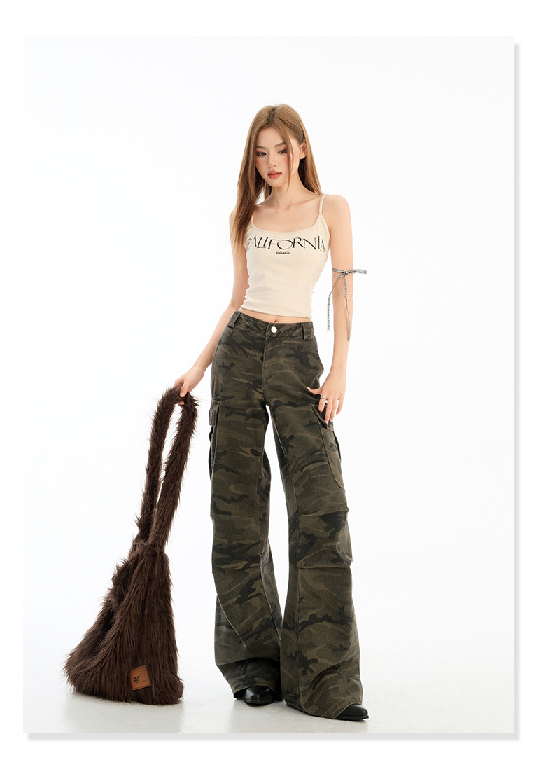 Pantalones cargo casuales de cintura alta para mujer