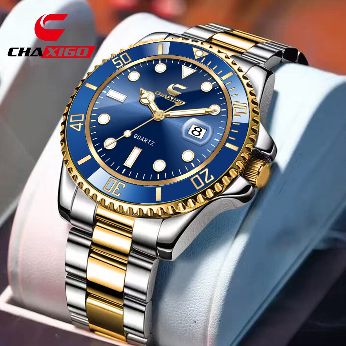 Swiss Brand CHAXIGO Men's Watch Green Submariner Style Waterproof Versatile Alloy Quartz Watch