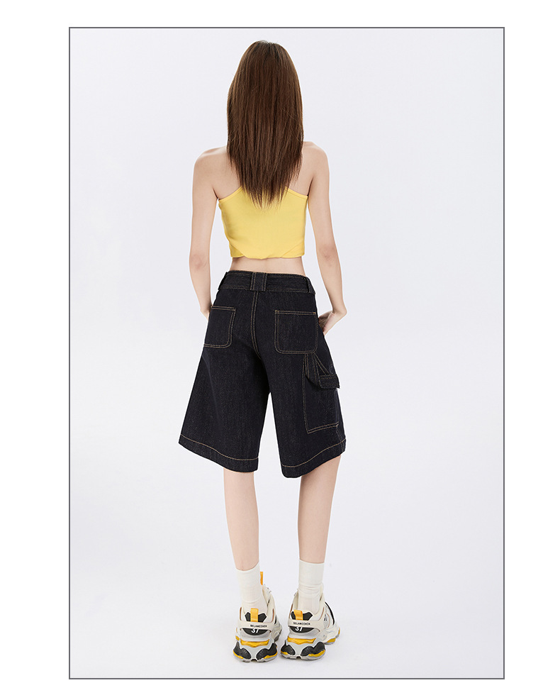 Color-blocked Denim Pants for Women Casual Loose Straight Leg Capri Pants 34718291D58253531EAF281241326387
