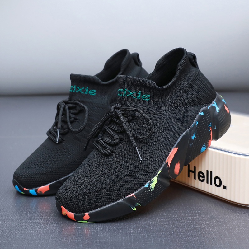 Sports Shoes Women's Summer Breathable Flyknit Elastic Socks Shoes Men's Knitted Soft Sole Running Shoes Versatile image 12