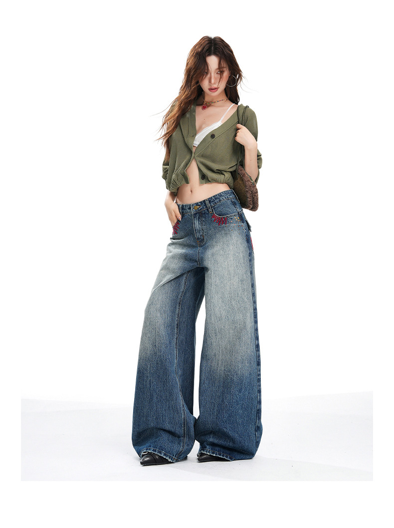 Jeans anchos faded de mujer