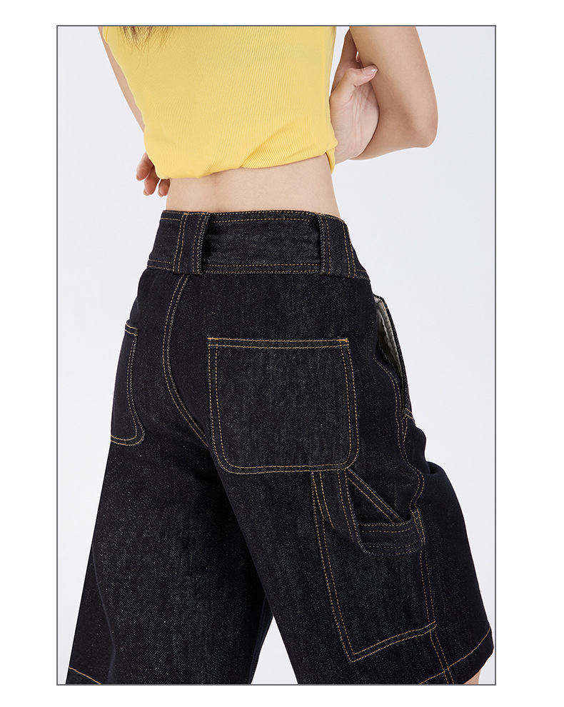 Color-blocked Denim Pants for Women Casual Loose Straight Leg Capri Pants 4DF9767D7819FF4E0DE36AD6AE1CD1BD