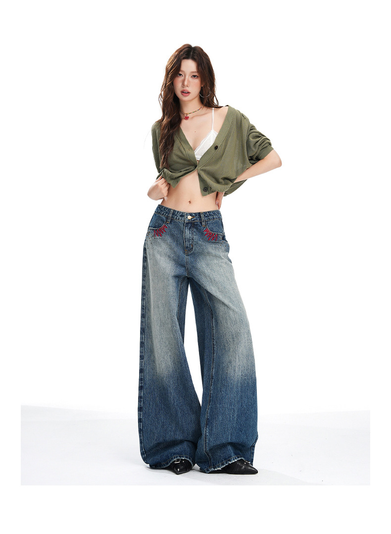 Jeans anchos faded de mujer