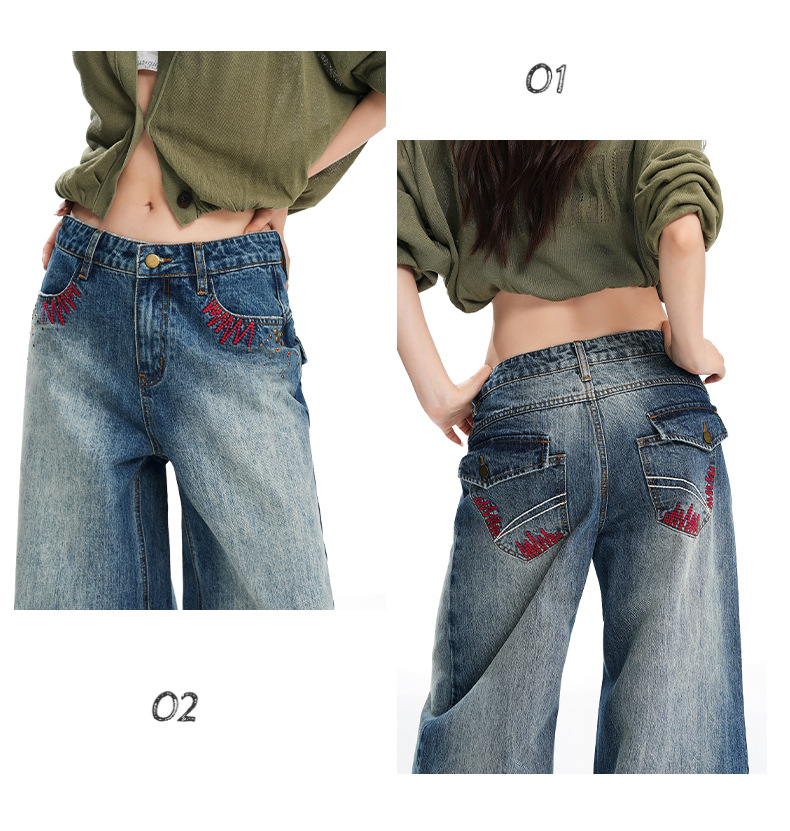 Jeans anchos faded de mujer