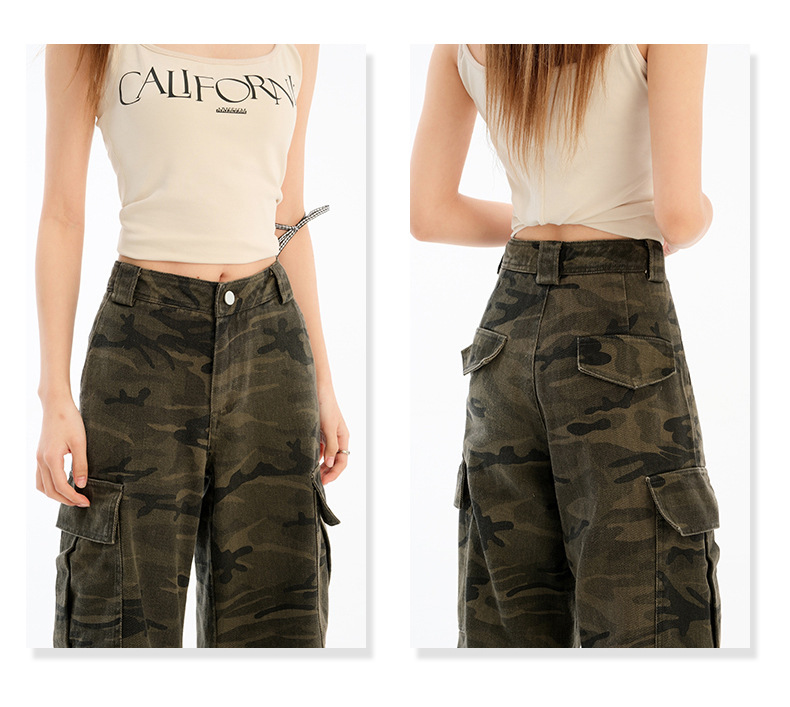Pantalones cargo casuales de cintura alta para mujer
