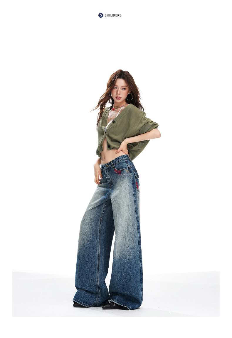 Jeans anchos faded de mujer