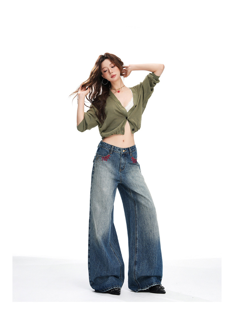 Jeans anchos faded de mujer