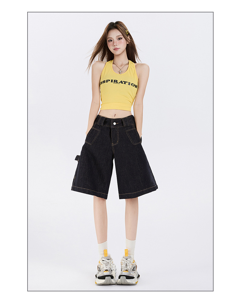 Color-blocked Denim Pants for Women Casual Loose Straight Leg Capri Pants 5E8029EF4515D061BEB8E6C2428142A3