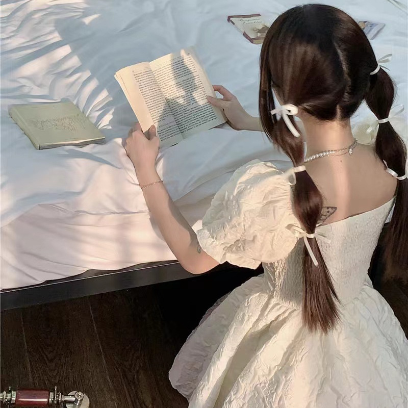 洛丽塔少女公主裙2025夏季方领泡泡袖收腰显瘦渐变色别致连衣