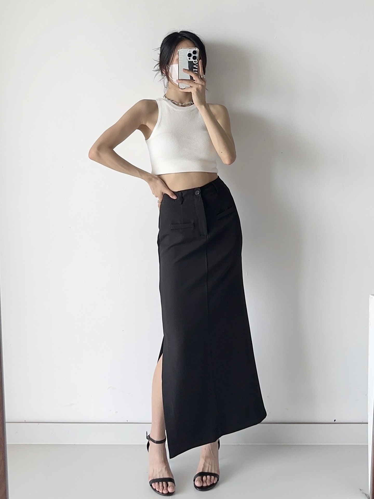 Split knee length long skirt 6F0993F696EBABD7E142F9C05E004A72
