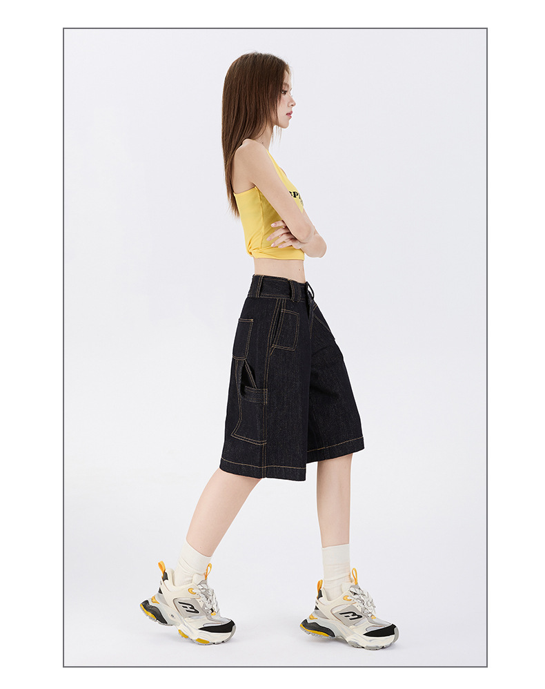 Color-blocked Denim Pants for Women Casual Loose Straight Leg Capri Pants 7ACC3FAFA98DF9826F37C775EA513304