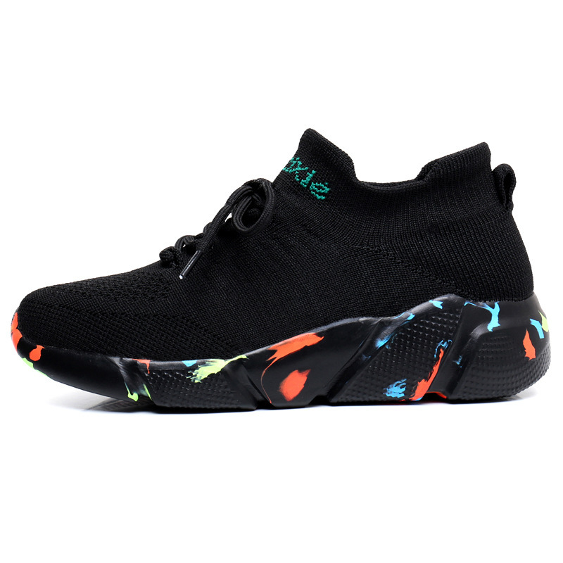 Sports Shoes Women's Summer Breathable Flyknit Elastic Socks Shoes Men's Knitted Soft Sole Running Shoes Versatile
