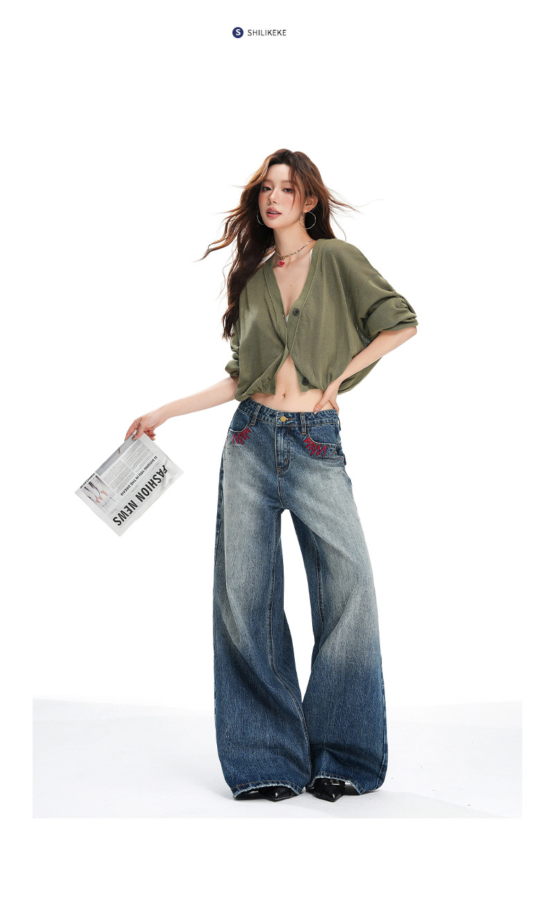 Jeans anchos faded de mujer
