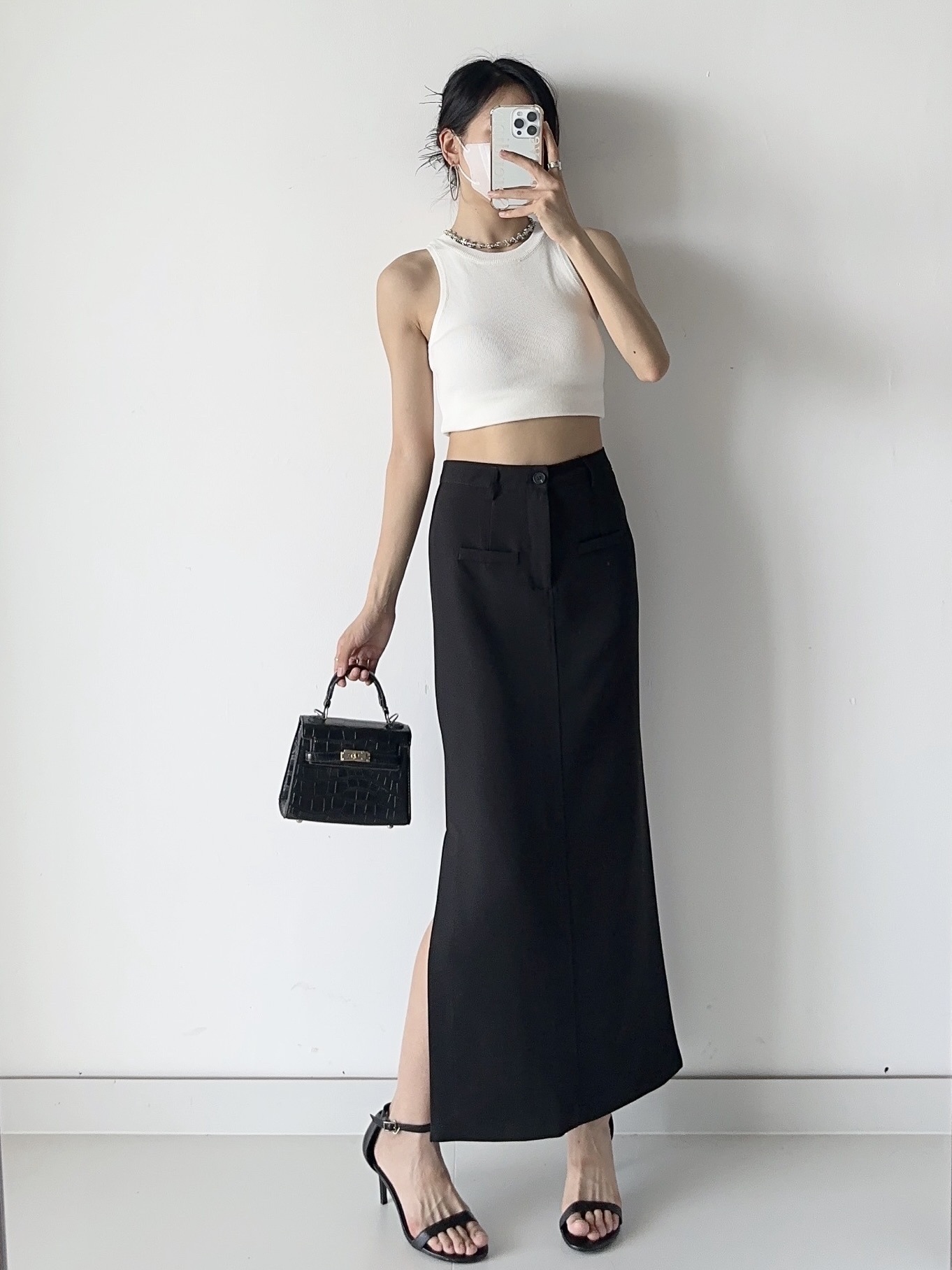 Split knee length long skirt 93794C007CE96AD1E70C94E2F5E630DF