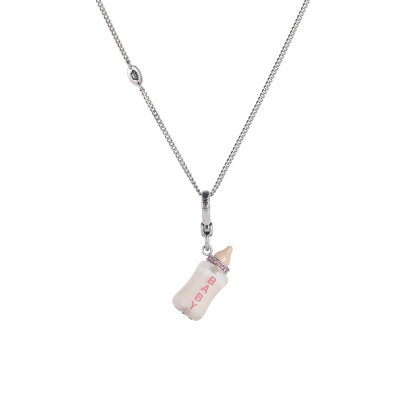 Enamel glazed diamond inlaid acrylic letter printing power bottle pendant necklace exquisite bottle