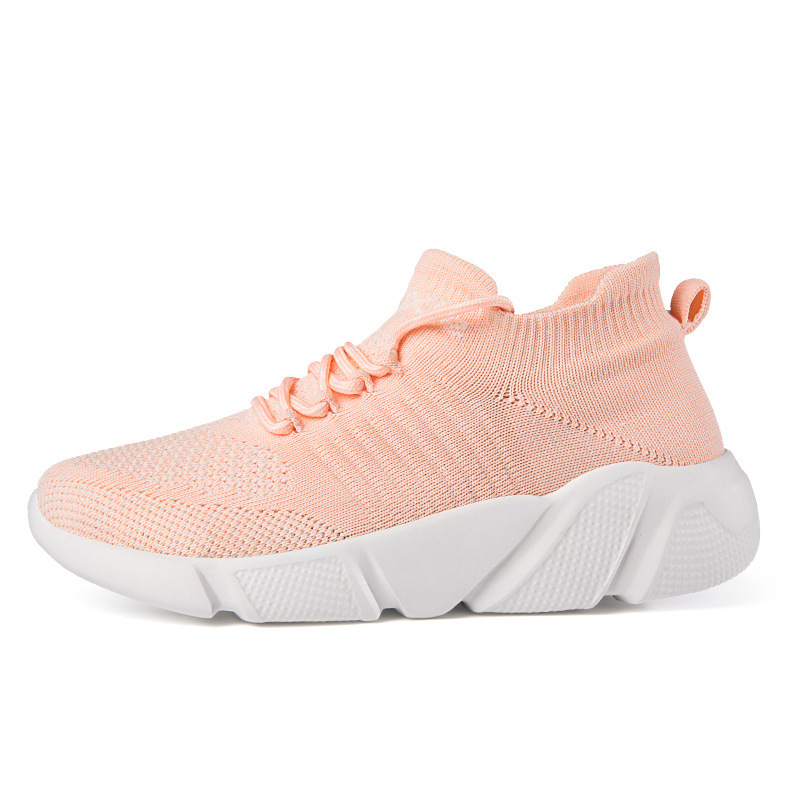 Sports Shoes Women's Summer Breathable Flyknit Elastic Socks Shoes Men's Knitted Soft Sole Running Shoes Versatile