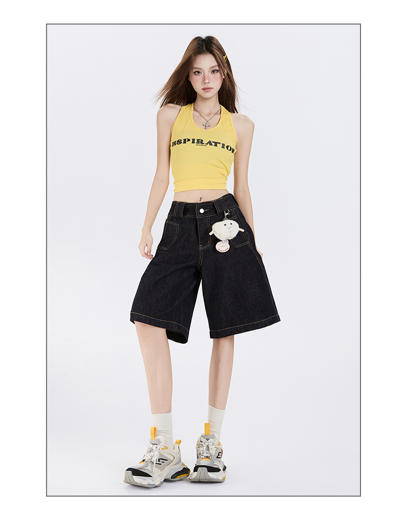 Color-blocked Denim Pants for Women Casual Loose Straight Leg Capri Pants FA555BB3261A5FBE7508B8CEF9A5FE7B